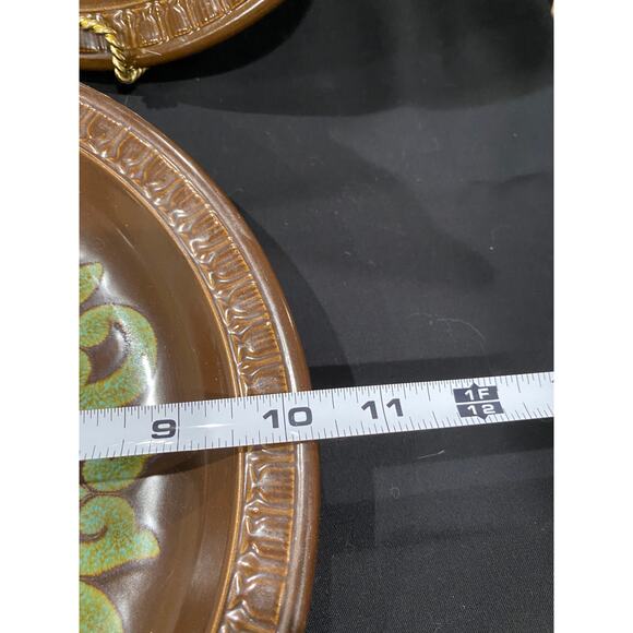 Vintage Haruto Green and Brown Boho Stoneware 3 Dinner plates, 1 Salad plate - Picture 3 of 5